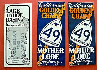3 Maps - - - Smokey Bear,  Lake Tahoe Basin,  Golden Chain 1976,  