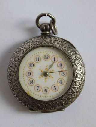 Antique 935 Silver Half Hunter Pocket Watch.  order with key.  W/O 2