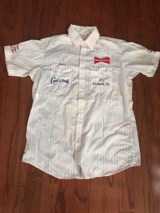 Budweiser Work Shirt Beer Delivery Size 16 - 161/2 Large Patch Short Sleeve Unitog