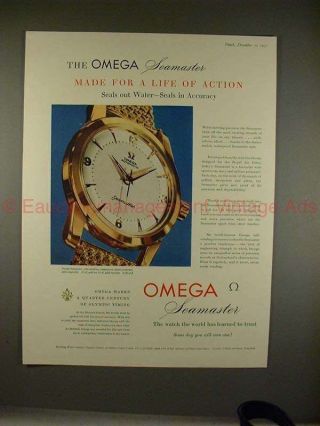 1957 Omega Seamaster Watch Ad - Made For Life Of Action