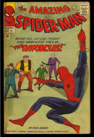 Spider - Man 10 (u.  K.  Edition) Silver Age Marvel Comic 1964 Gd,