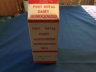 Vintage Waxed Milk Carton Port Royal Dairy Port Royal Pa,  1/2 Gallon