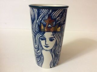 Starbucks 2016 Anniversary Blue Gold Crown Siren Mermaid 12oz Coffee Tumbler Mug