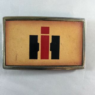 Vintage 1978 International Harvester Brass And Leather Belt Buckle Heavyweight
