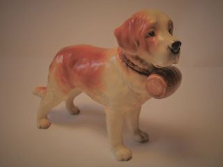 St.  Bernard Ceramic Dog With Whiskey Barrel Lefton H3079 Japan