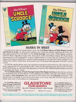 Carl Barks Library of Uncle Scrooge One Pagers 1,  CARL BARKS,  DISNEY,  NM 1992 r 2