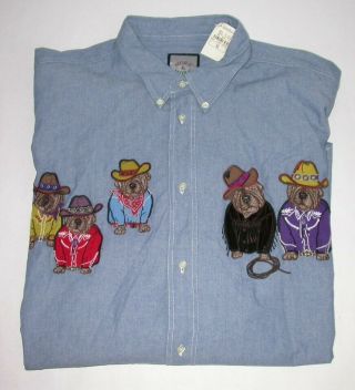 Unique Shar Pei Dogs Cowboy Western Denim Shirt Xl (from Neiman Marcus)