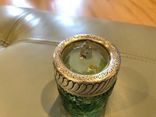 Antique 1897 Sterling Silver & GREEN Cut Glass Jar Inkwell BIRMINGHAM ENGLAND 5
