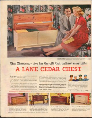 Vintage Ad For Lane Cedar Chest`retro Fashion Red Dress Price Wwii Era (011418)