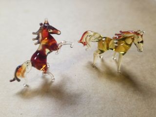 2 Horses Miniature Glass Figurines Russian 1 - 1/2 " Each (2 Per Set)