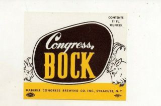 11oz Congress Bock Beer Bottle Label By Haberle Congress Brewing Co Syracuse Ny