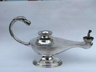 Asprey Solid Silver Aladdin Lamp Table Cigar Lighter,  1928,  Lacks Top