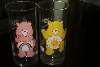 2 Carebear Pizza Hut Glass Cups (funshine Bear & Cheer Bear)