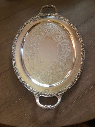 Vintage Wm Rogers Oval Ornate 22 " Butler Serving Tray Silverplate