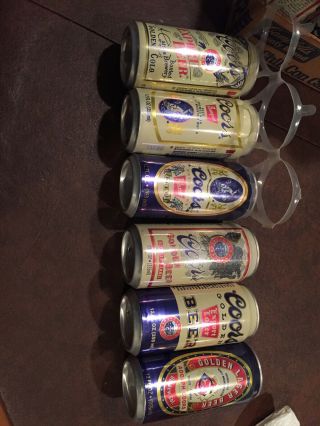 Set Of 6 Coors Historic Label Flat Top Aluminum Beer Cans
