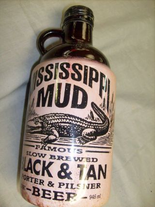 Mississippi Mud Jug Empty Bottle Black & Tan 1 Qt Alligator Bar Man Cave Beer