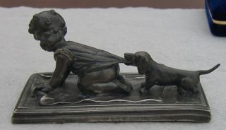 Wmf Silverplate Figural Paperweight Victorian Baby & Dachshund Germany