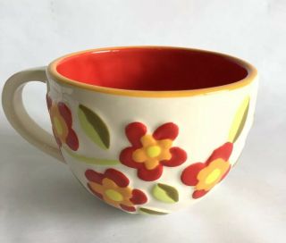 Starbucks White Ceramic Coffee Mug Cup Hand Painted Red Flowers Floral 2008 14oz