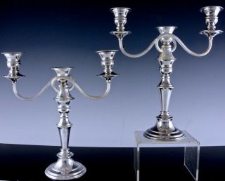 Vry Pair Large Elegant Antique Silver Plate 3 Light Candelabra Candlesticks