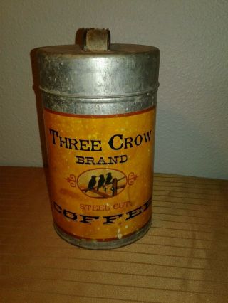 Three Crow Brand Steel Cut Coffee Vintage Coffee Tin
