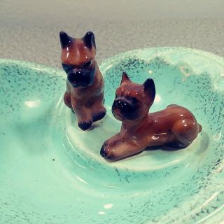Turquoise Speckled Boxer Dogs Puppies Made In Japan Ceramic MCM Vintage Ashtray 2