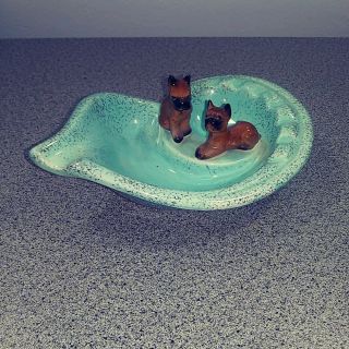 Turquoise Speckled Boxer Dogs Puppies Made In Japan Ceramic MCM Vintage Ashtray 4
