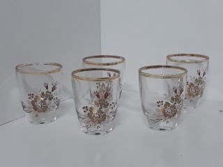 Vintage Floral Gold Leaf Shot Glasses Set Of 5