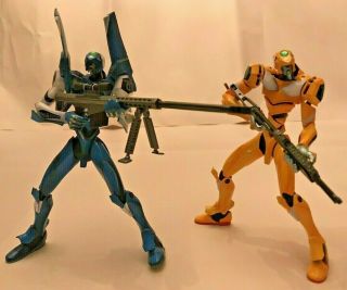 Neon Genesis Evangelion 2 Action Figures Yellow,  Blue Eva - 00 Prototype,  Complete