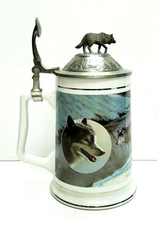 Timber Wolf Tankard Stein Longton Crown Lord Of The Wilderness Pewter