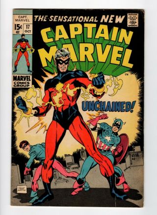 Captain Marvel 17 (vol 1,  1969) : 1st Costume : Marvel Comics : Fn,  6.  5
