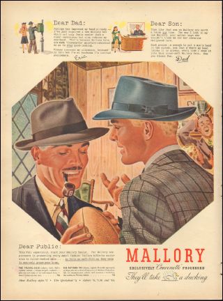 1940 Vintage Ad For Mallory Hats` Retro Art Photo Pipe (050618)