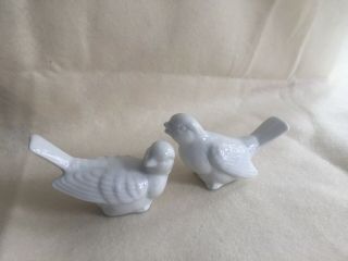 Porcelain Bird Figurines Set Of 2 Small Jays - white 4”l Pair Decor 4