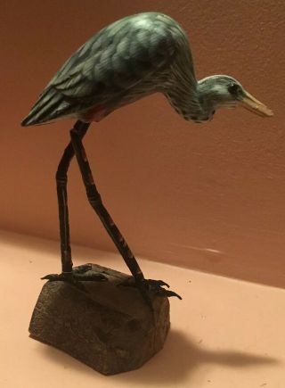 Hand Carved & Painted Wooden Bird Driftwood Figurine About 5 Inches High