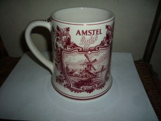 Vintage 1980’s Amstel Light Holland Ceramic Beer Stein Windmills Delft Red