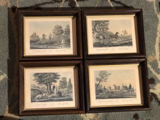 4 Antique Hand Colored Framed Horse Scenes French Carle Vernet Levachez 1800’s