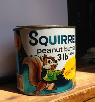 Vintage 1974 Squirrel Peanut Butter Can,  Metal Lid,  Coupon