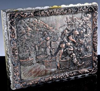 Gorgeous Large Victorian Silver Plate Repousse Scenic Locking Jewelery Box W Key