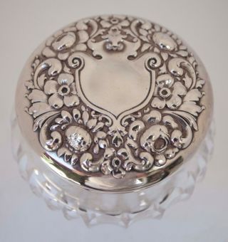 Sterling Repose Silver Cut Glass Dresser Powder Vanity Jar 3.  5 " Tall X 4 " Wide