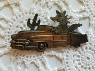 Vintage Wile E Coyote Pin Brooch 1958 Cadillac Signed Jj No Defects So Cute
