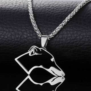 Stainless Steel Greyhound Grey Hound Whippets Dog Head Charm Pendant Necklace