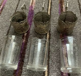 Antique Set Of 3 Silver Berthold Muller Glass Holders Early 20th Century 5