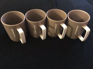 Starbucks 2016 Brown Beige White Dip Two Tone Square Handle 4 Mug Coffee Cup