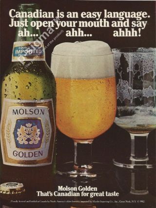 Molson Golden Beer - Canadian Is An Easy Language - 1982 Vintage Print Ad 121 6