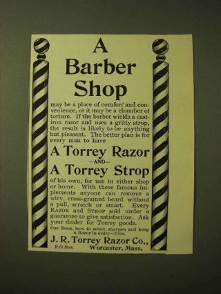 1893 J.  R.  Torrey Razor And Strop Ad - A Barber Shop