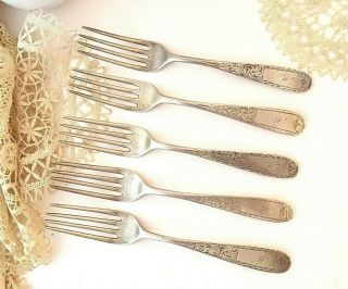 Vintage Set Of Five (5) Antique Boessel Sterling Silver Dinner Forks