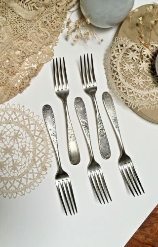 Vintage set of five (5) Antique Boessel Sterling Silver Dinner Forks 3