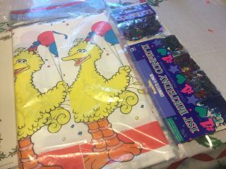 Vintage Sesame Street Big Bird Plastic Tablecover Tablecloth Plus Fun Confetti
