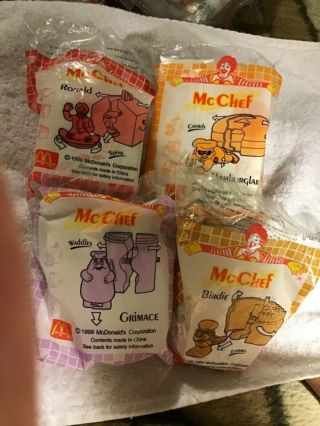 1999 Mcdonald’s “mcchef” - Set Of 4 Toys - All Mip - Mccharacters - Hong Kong