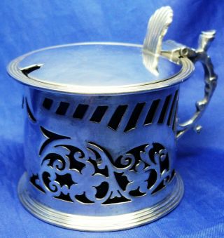Large Solid Silver Fretwork Mustard Pot & Liner By William Hutton London 1895
