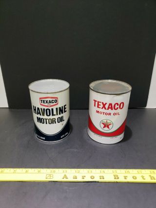 2 Texaco 1 Quart Motor Oil Cans - Havoline Motor Oil & Heavy Duty Motor Oil